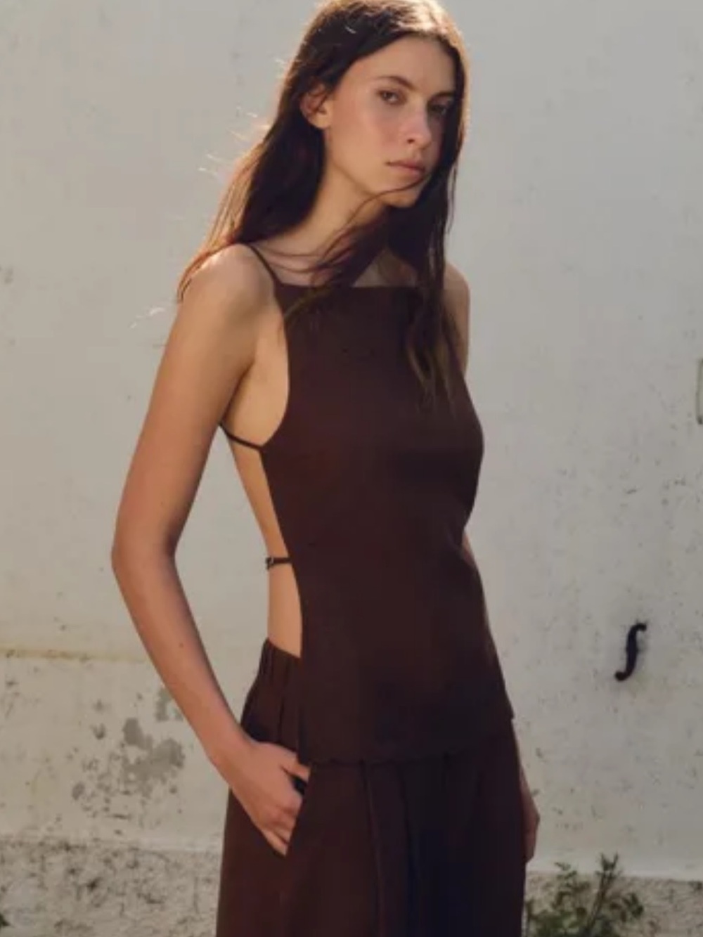 Zara Brown Backless Cutout Tank Top